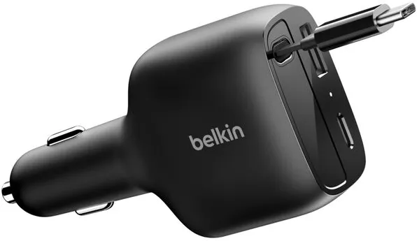 Belkin Chargeur voiture avec câble USB-C rétractable BoostCharge - 75W - Noir