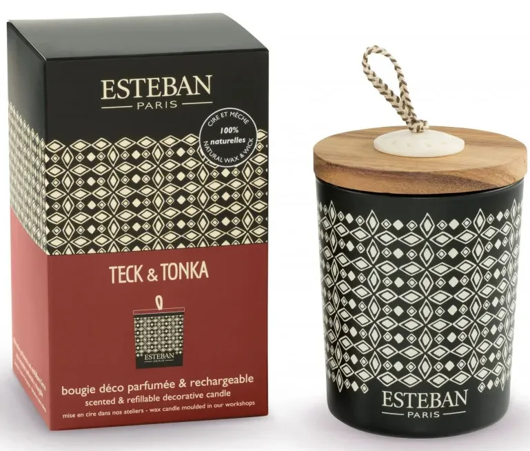 ESTEBAN Bougie déco parfumée rechargeable 180g - Teck et Tonka
