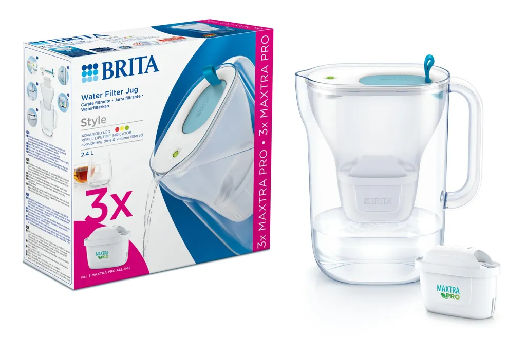 BRITA Pack carafe filtrante Style Cool blue & 3 cartouches filtrantes Maxtra PRO All-in-1