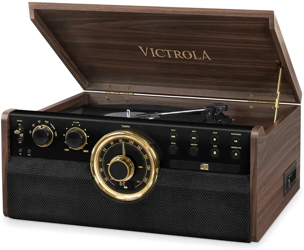 VICTROLA Platine vinyle + CD + Radio + Lecteur cassette audio VTA-270B-ESP