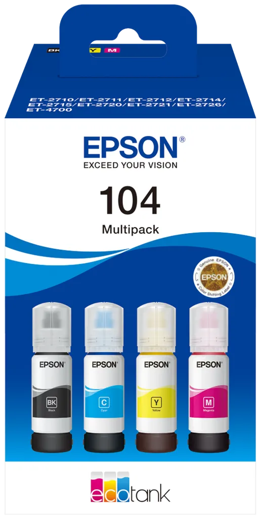 EPSON Multipack Bouteilles EcoTank 104 - Noir + 3 couleurs