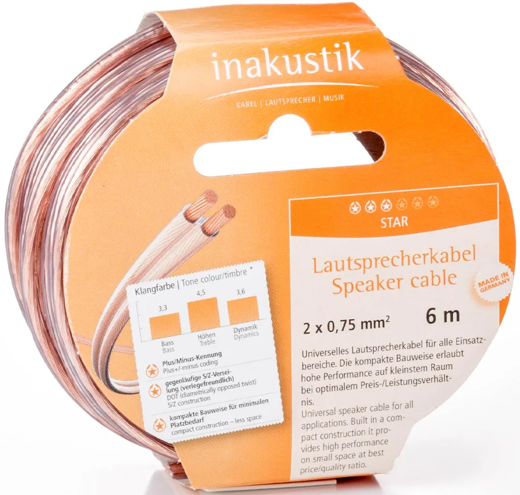 IN-AKUSTIK Cable d'enceintes Universel 2x1,5mm² - 10m