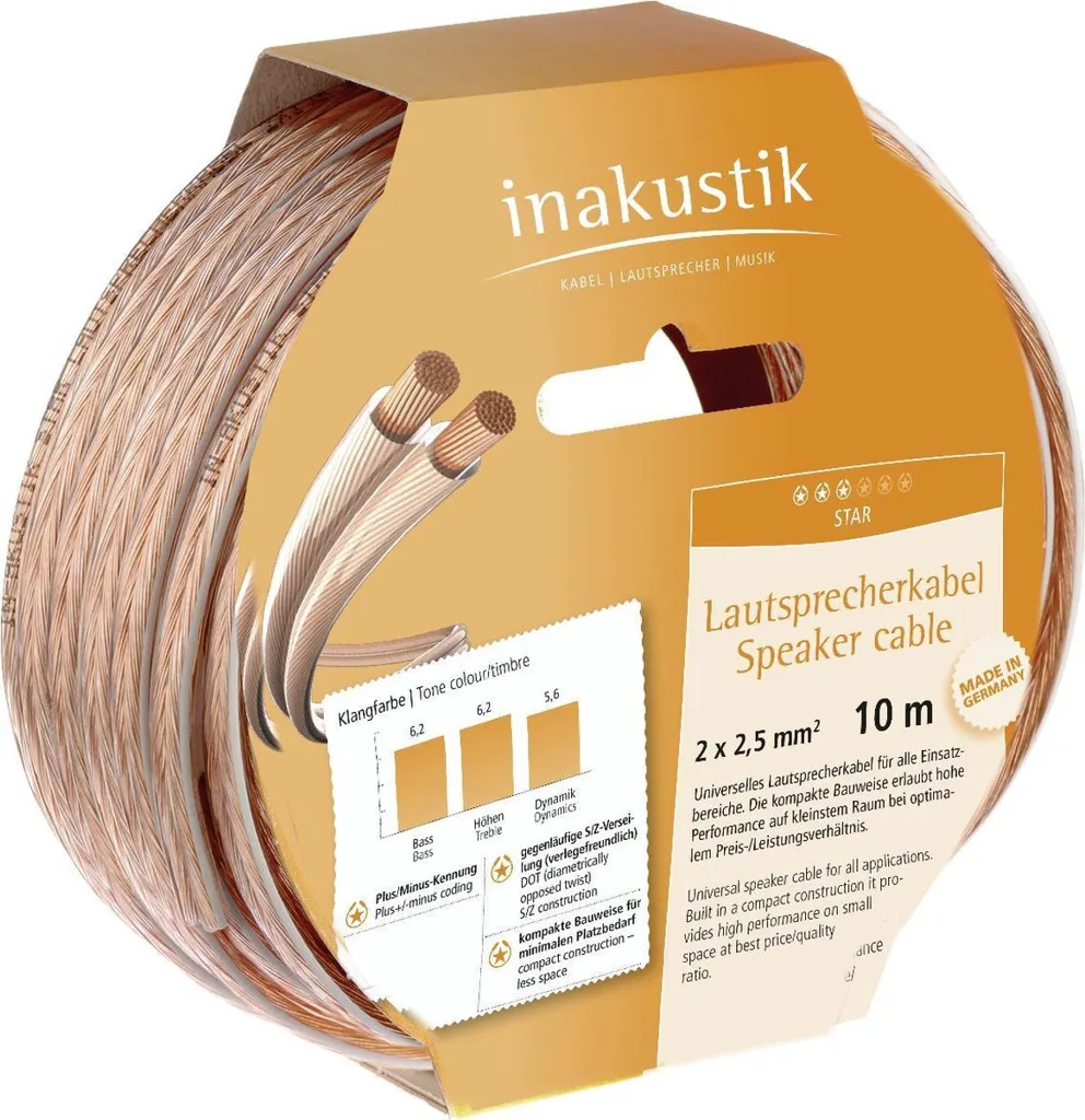 IN-AKUSTIK Cable d'enceintes Universel 2x2,5mm² - 10m