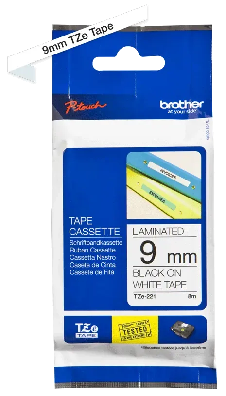 BROTHER Ruban pour étiqueteuse 9mm TZe-221 - Noir sur blanc