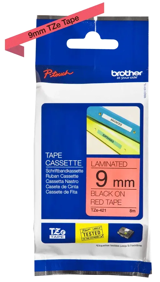 BROTHER Ruban pour étiqueteuse 9mm TZe-421 - Noir sur rouge