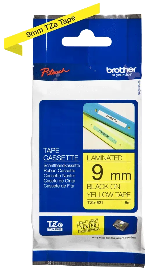BROTHER Ruban pour étiqueteuse 9mm TZe-221 - Noir sur jaune