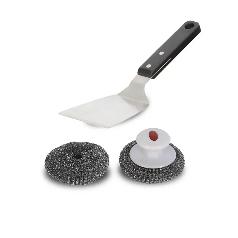 LE MARQUIER Kit nettoyage barbecue/plancha - Spatule + boules inox