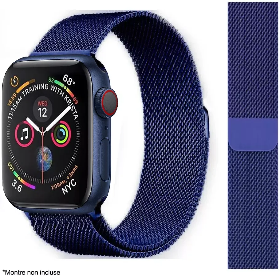 IBROZ Bracelet pour Montre connectée Apple Watch 8, 7, 6, SE, 5, 4, 3 - 42/44/45/49mm - Acier - Bleu
