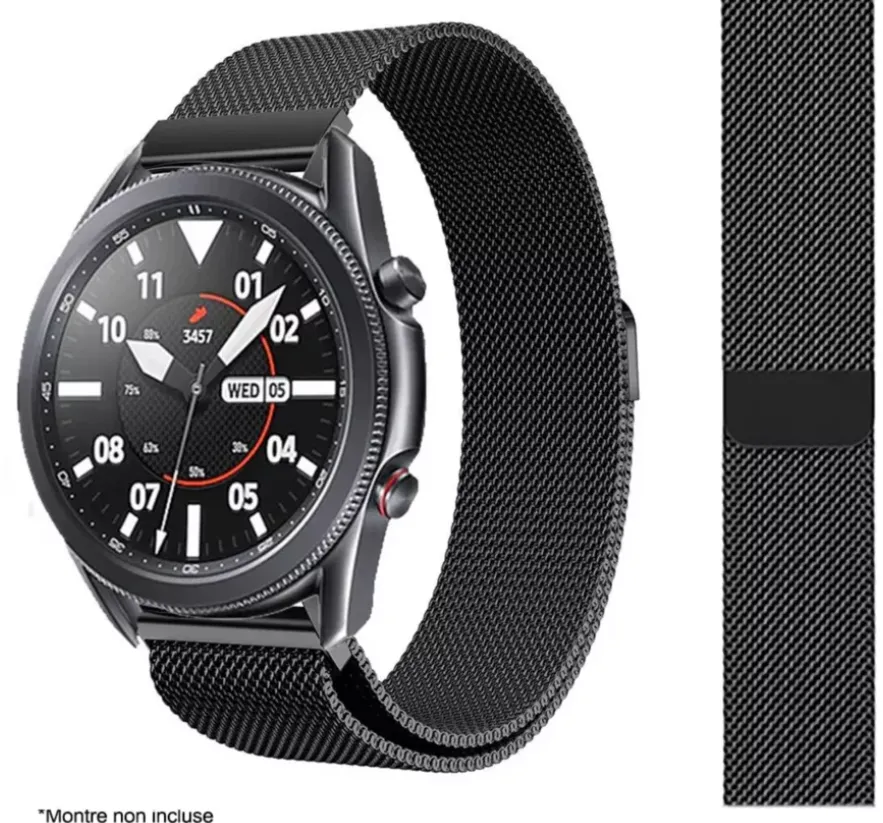 IBROZ Bracelet Universel pour Montre connectée - 20mm - Acier - Noir