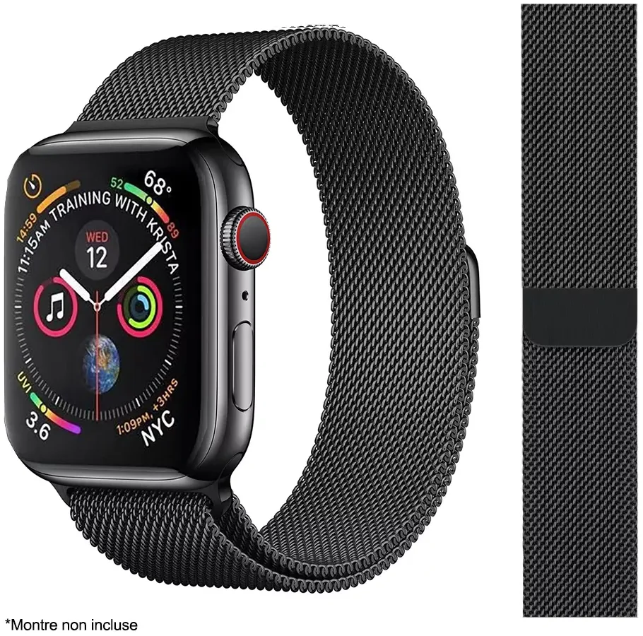IBROZ Bracelet pour Montre connectée Apple Watch 8, 3, 2, 1 - 38/40/41mm - Acier - Noir