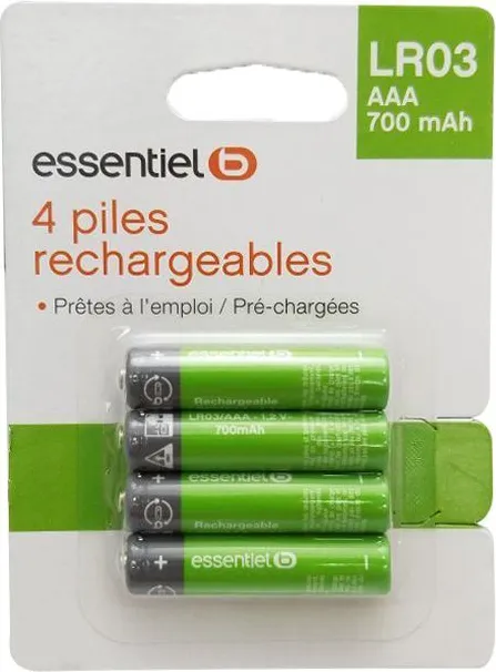 Piles rechargea ESSENTIELB LR03 AAA Lot