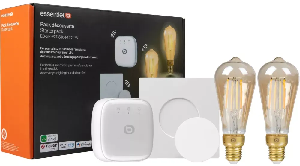 ESSENTIEL-B Pack ampoules connectées Découverte Filament Edison - E27
