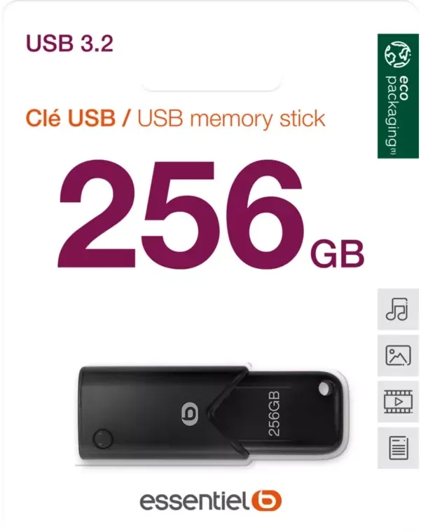ESSENTIEL-B Clé USB-A 3.2 - 256Go - Noir