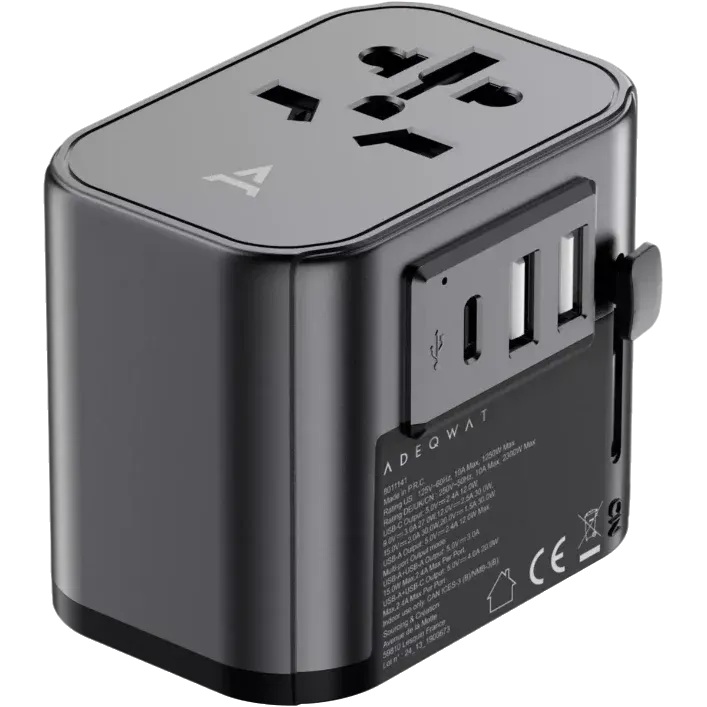 ADEQWAT Adaptateur de voyage Universel 4-en-1 - 30W - Noir