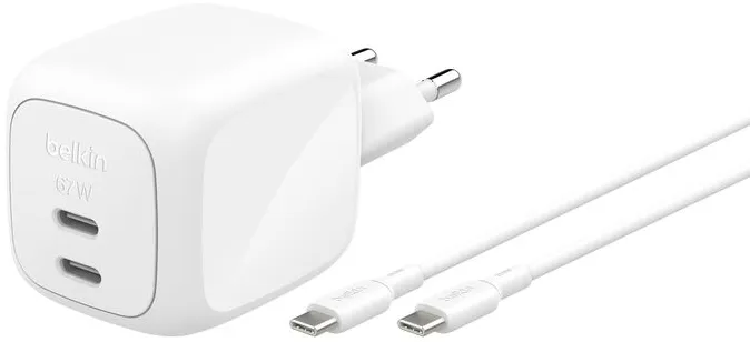 Belkin Chargeur secteur GaN USB-C avec câble USB-C - 67W - Blanc