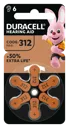 DURACELL Piles Auditives Zinc-Air type 312, Lot de 6 piles