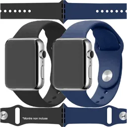 IBROZ 2 x Bracelets Sport Apple Watch 7, 6, SE, 5, 4, 3 - Bleu & Noir